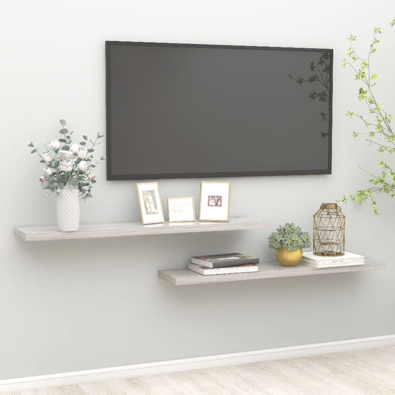 Wandschappen zwevend 2 st 120x23,5x3,8 cm MDF betongrijs MeubelReus