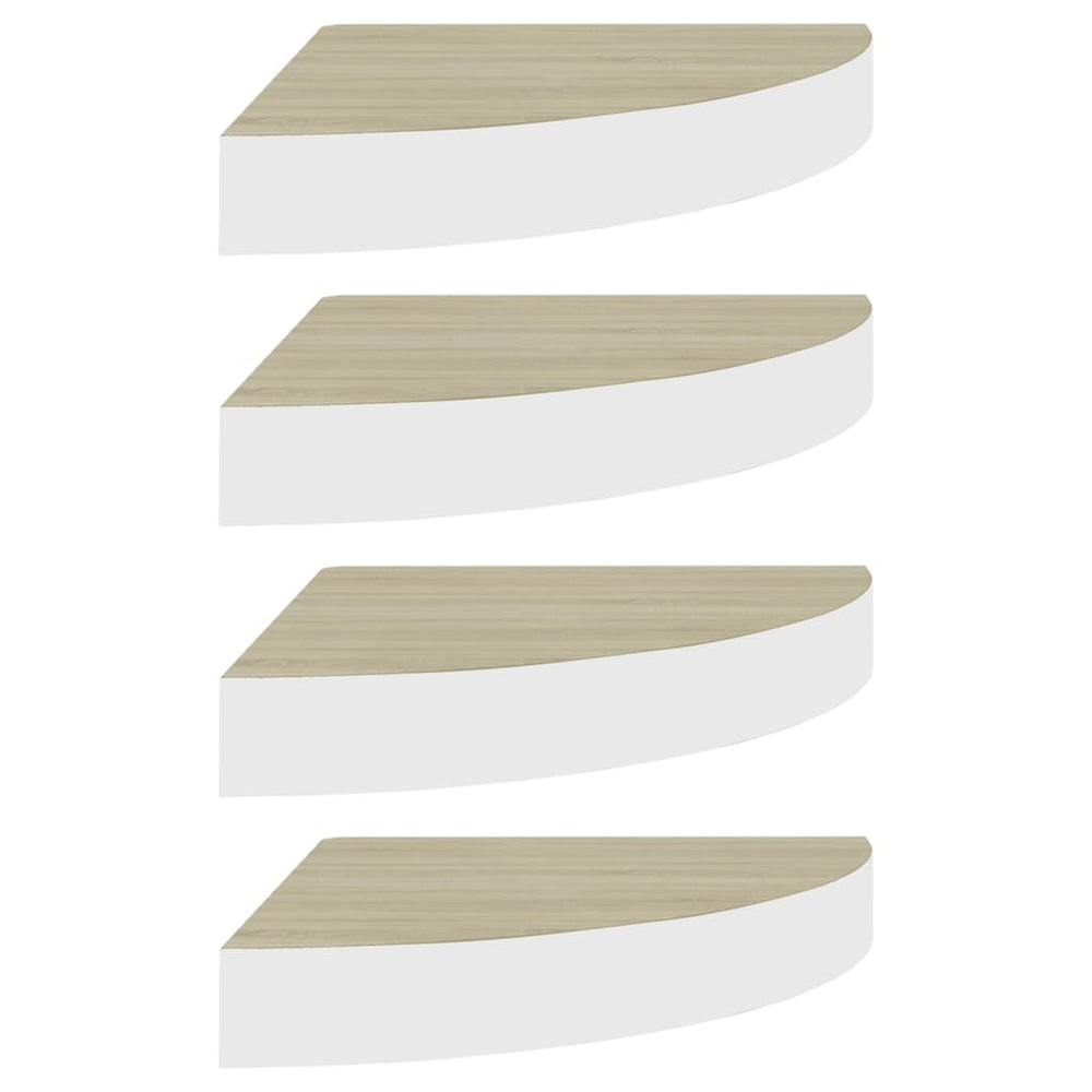 Hoekwandschappen 4 st 25x25x3,8 cm MDF eikenkleurig en wit MeubelReus