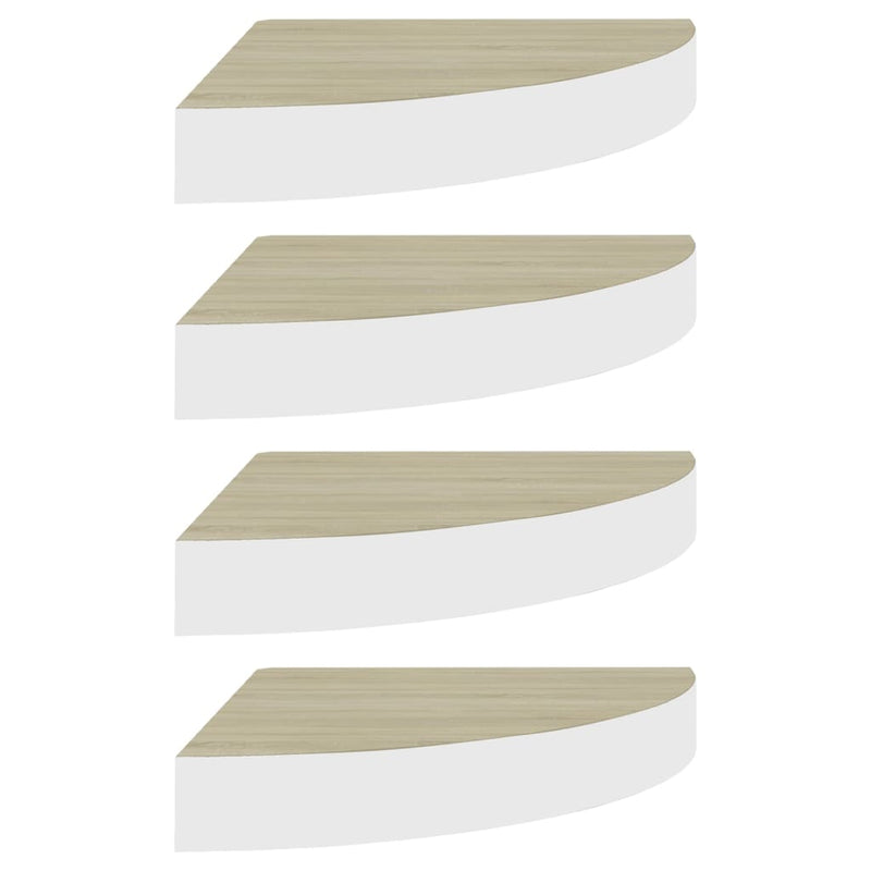 Hoekwandschappen 4 st 25x25x3,8 cm MDF eikenkleurig en wit MeubelReus