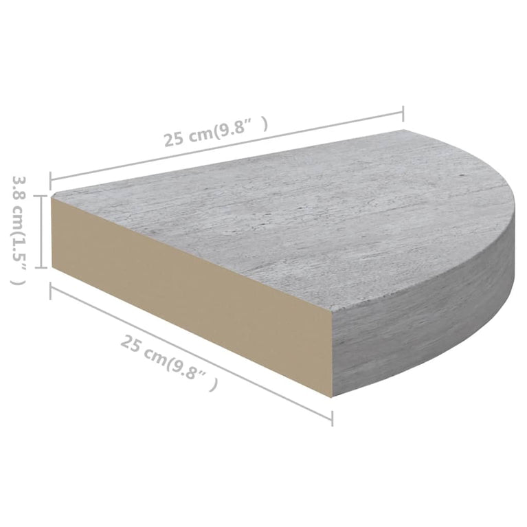Hoekwandschappen 2 st 25x25x3,8 cm MDF betongrijs MeubelReus