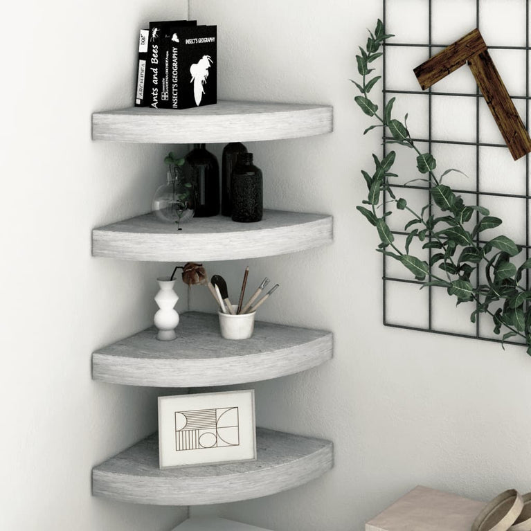 Hoekwandschappen 4 st 25x25x3,8 cm MDF betongrijs MeubelReus