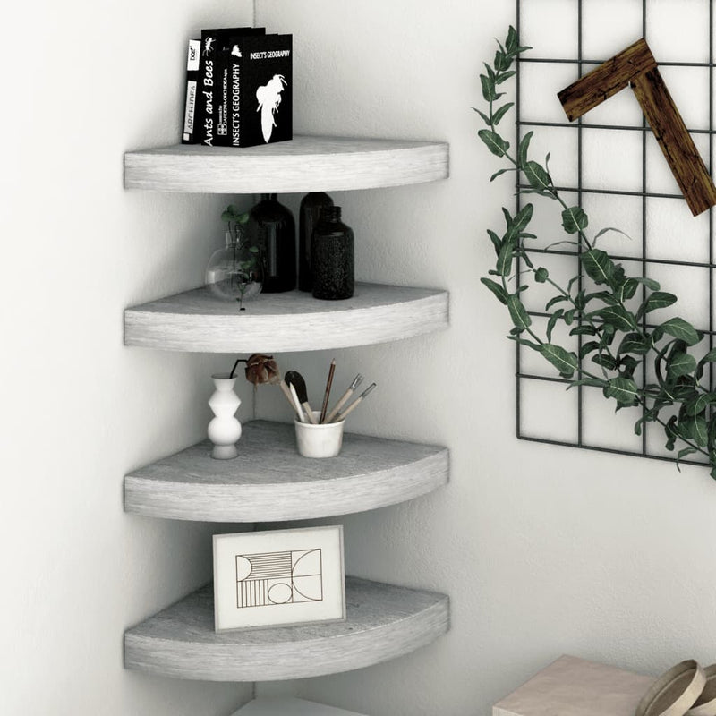 Hoekwandschappen 4 st 25x25x3,8 cm MDF betongrijs MeubelReus