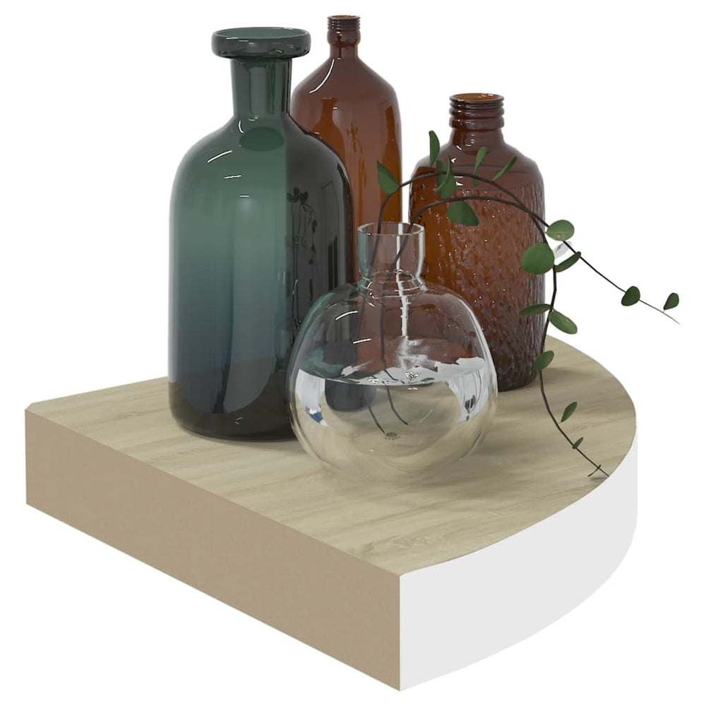 Hoekwandschap 35x35x3,8 cm MDF eikenkleurig en wit MeubelReus