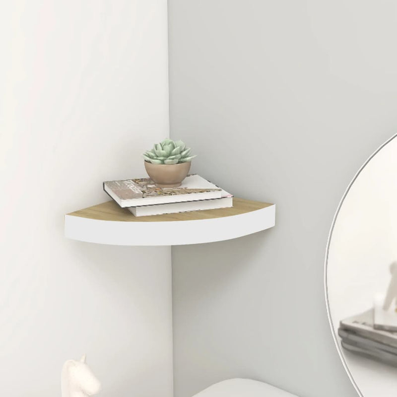 Hoekwandschap 35x35x3,8 cm MDF eikenkleurig en wit MeubelReus
