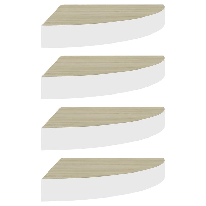 Hoekwandschappen 4 st 35x35x3,8 cm MDF eikenkleurig en wit