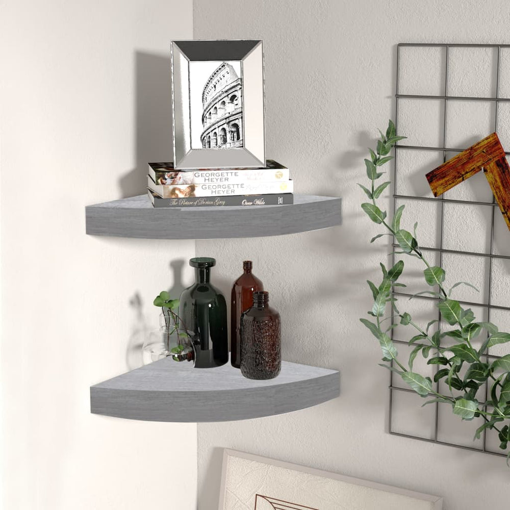 Hoekwandschappen 2 st 35x35x3,8 cm MDF betongrijs MeubelReus