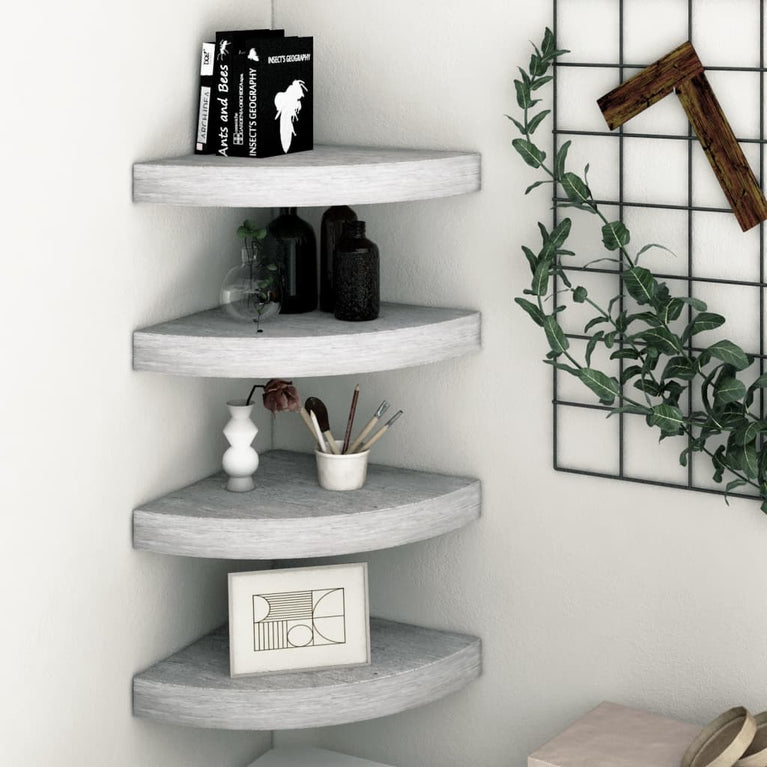 Hoekwandschappen 4 st 35x35x3,8 cm MDF betongrijs MeubelReus