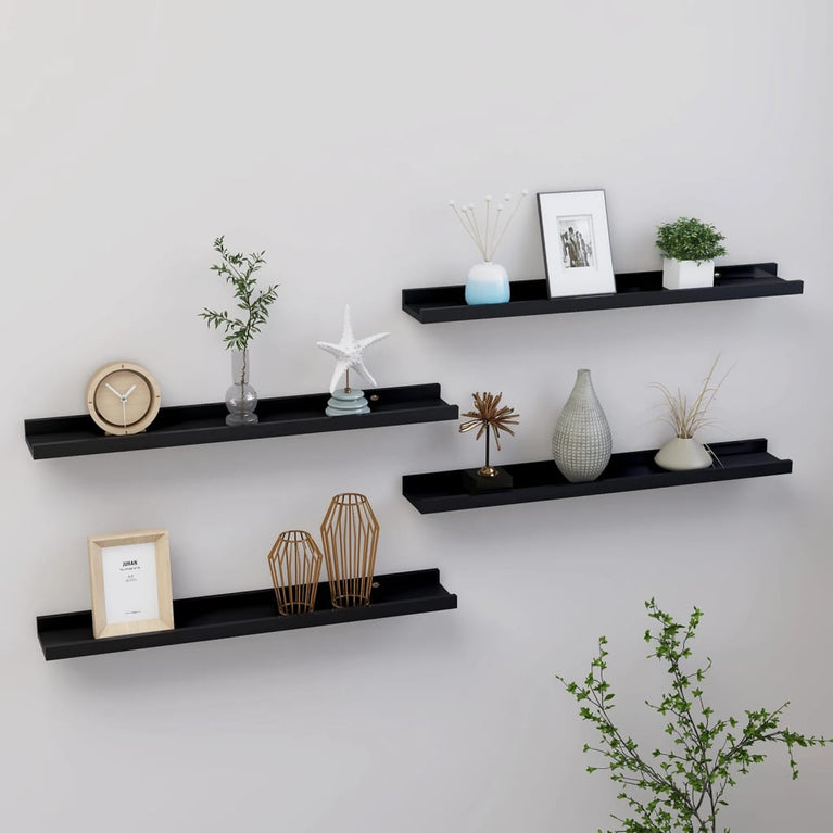 Wandschappen 4 st 60x9x3 cm zwart MeubelReus