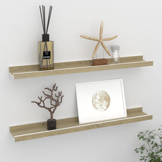 Wandschappen 2 st 60x9x3 cm wit en sonoma eikenkleurig MeubelReus
