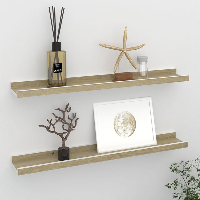 Wandschappen 2 st 60x9x3 cm wit en sonoma eikenkleurig MeubelReus