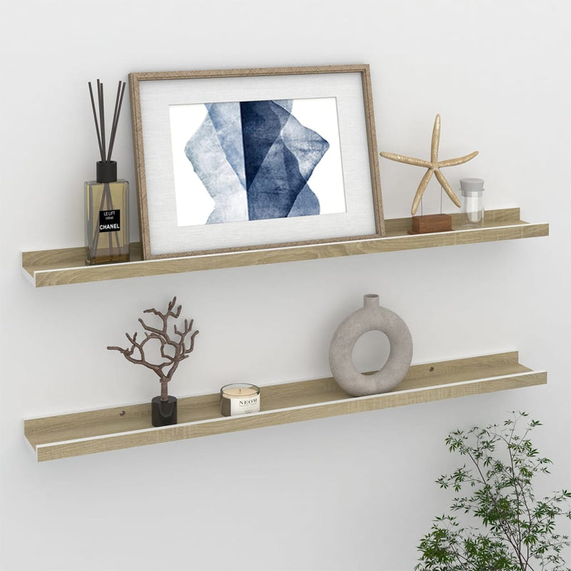 Wandschappen 2 st 80x9x3 cm wit en sonoma eikenkleurig MeubelReus
