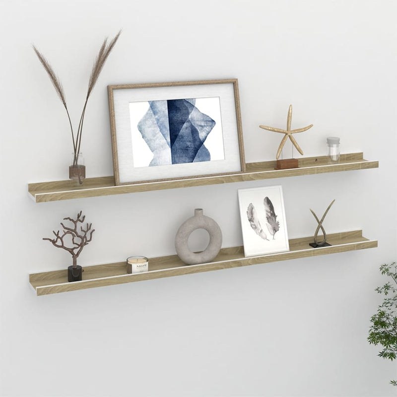 Wandschappen 2 st 100x9x3 cm wit en sonoma eikenkleurig MeubelReus
