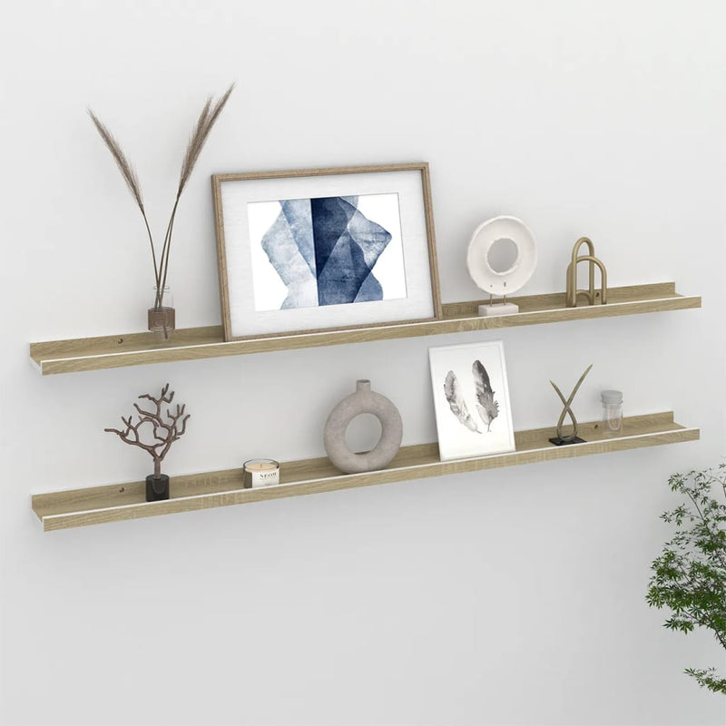 Wandschappen 2 st 115x9x3 cm wit en sonoma eikenkleurig MeubelReus