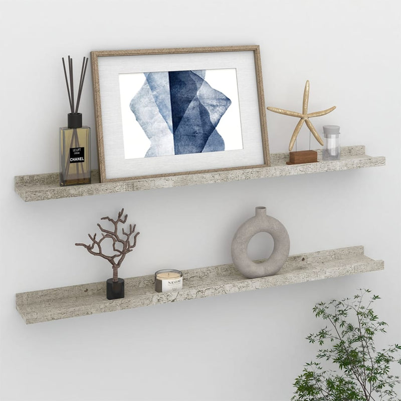 Wandschappen 2 st 80x9x3 cm betongrijs MeubelReus