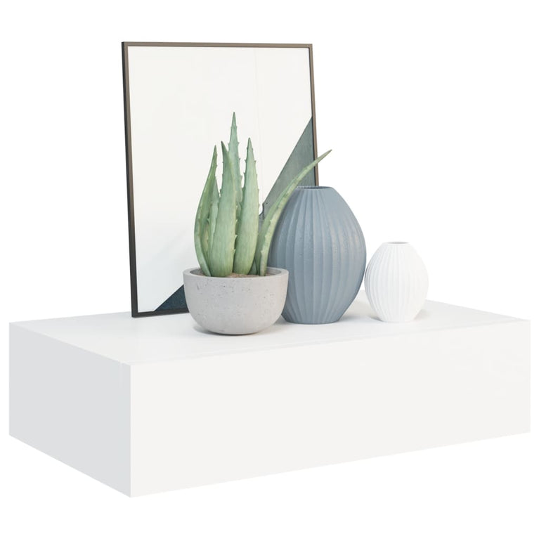 Wandschappen 2 st met lade 40x23,5x10 cm MDF wit MeubelReus