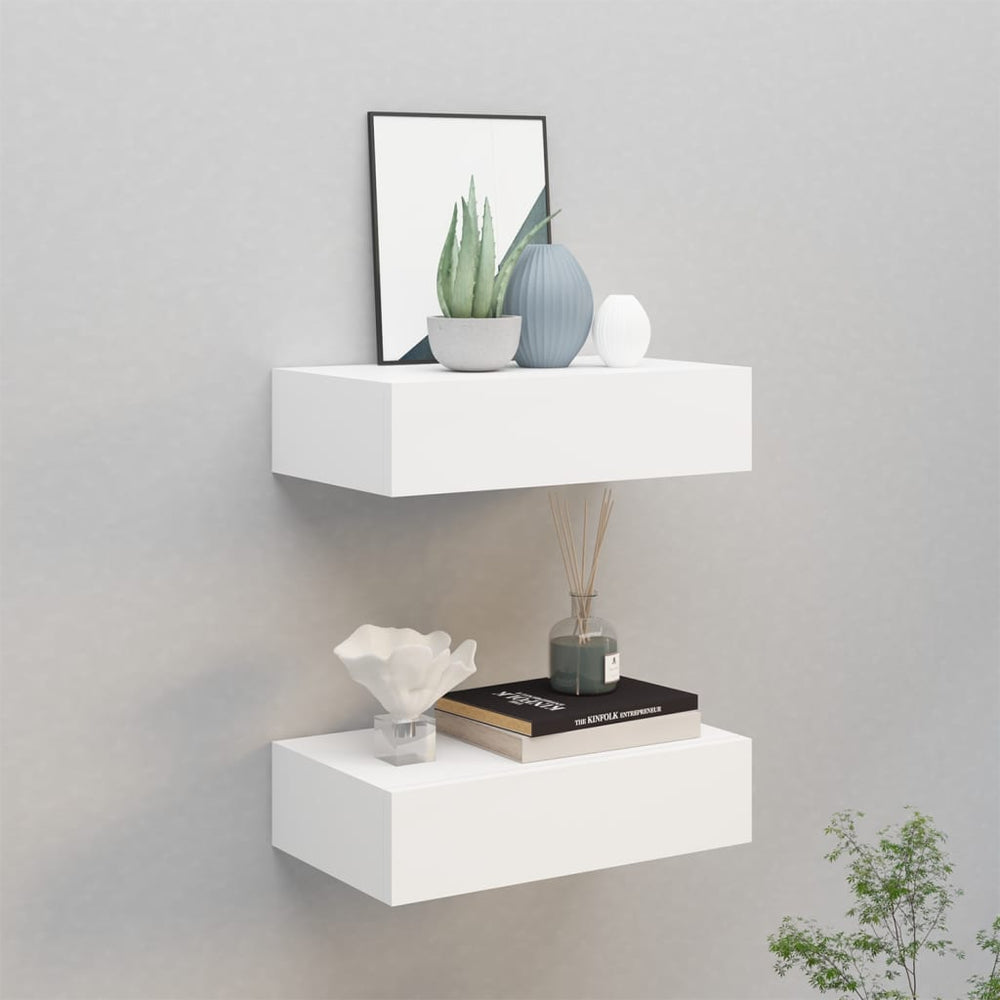 Wandschappen 2 st met lade 40x23,5x10 cm MDF wit MeubelReus