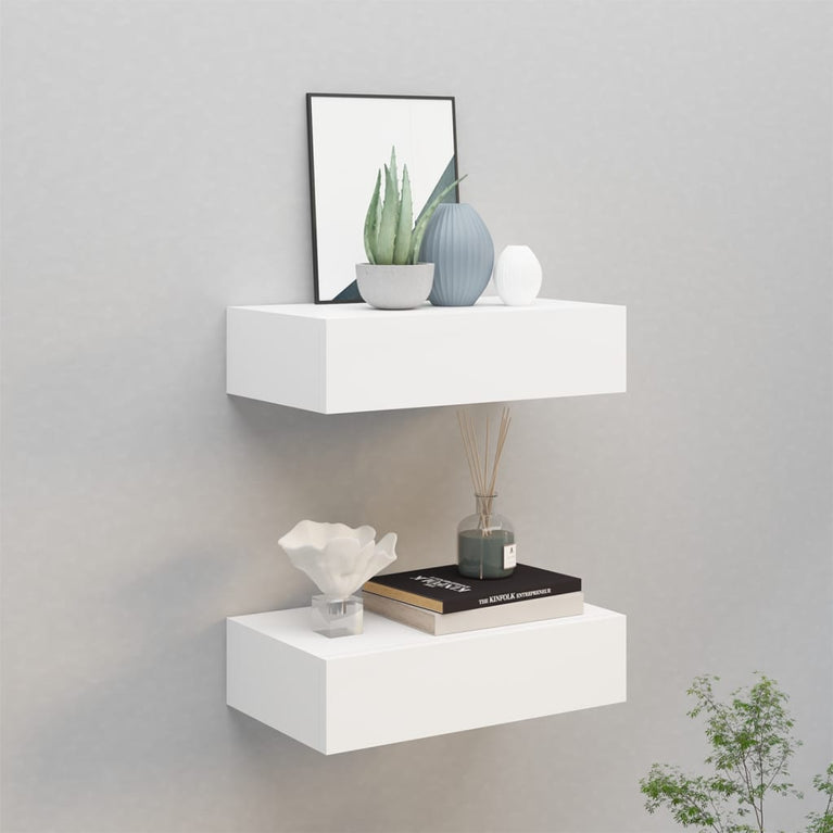 Wandschappen 2 st met lade 40x23,5x10 cm MDF wit MeubelReus