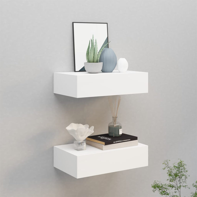 Wandschappen 2 st met lade 40x23,5x10 cm MDF wit MeubelReus