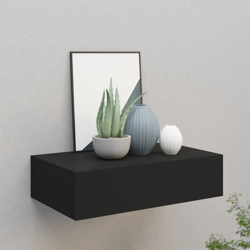 Wandschap met lade 40x23,5x10 cm MDF zwart MeubelReus