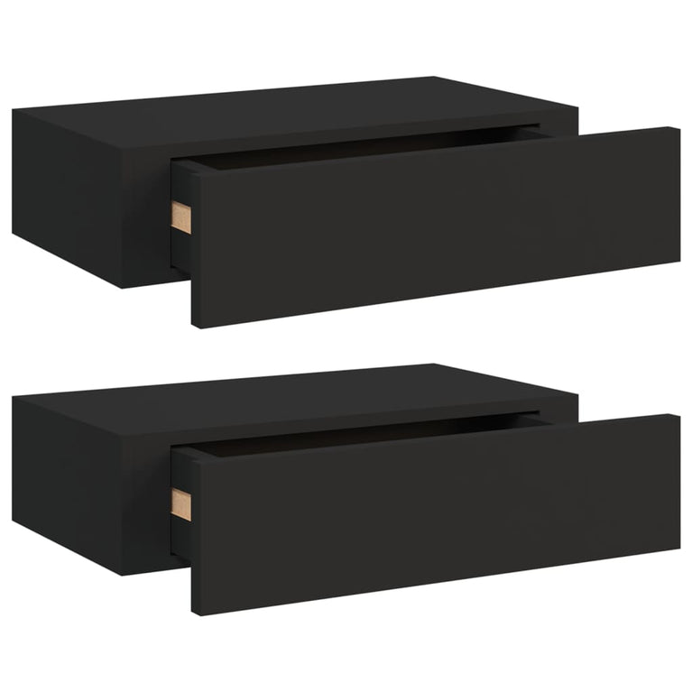Wandschappen 2 st met lade 40x23,5x10 cm MDF zwart MeubelReus