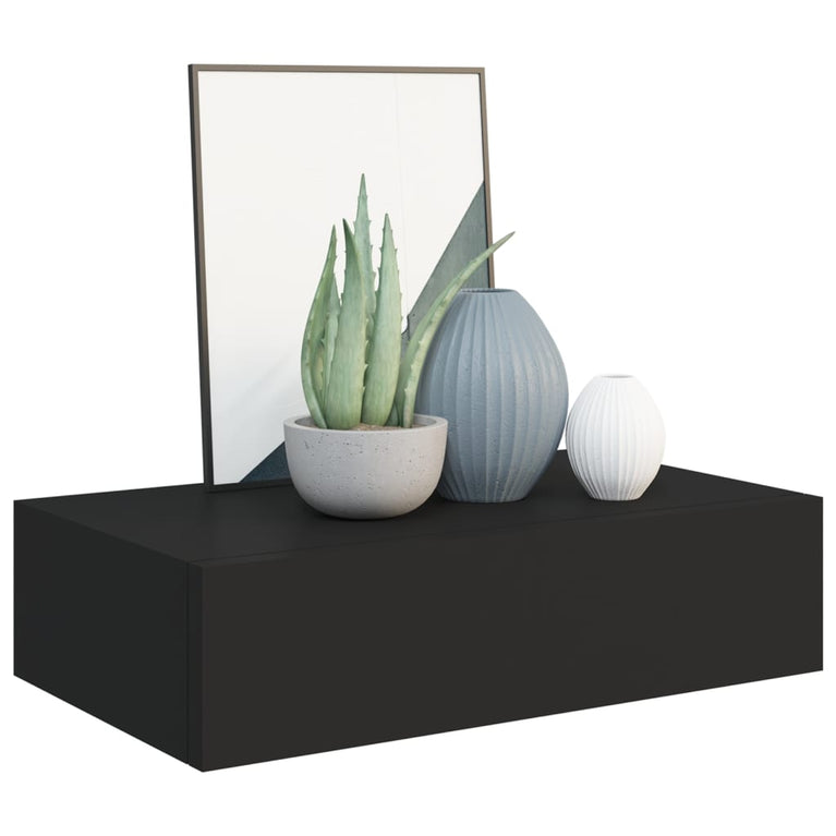 Wandschappen 2 st met lade 40x23,5x10 cm MDF zwart MeubelReus