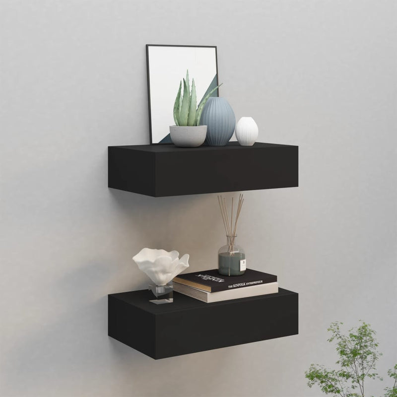 Wandschappen 2 st met lade 40x23,5x10 cm MDF zwart MeubelReus