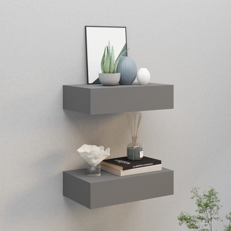 Wandschappen 2 st met lade 40x23,5x10 cm MDF grijs MeubelReus