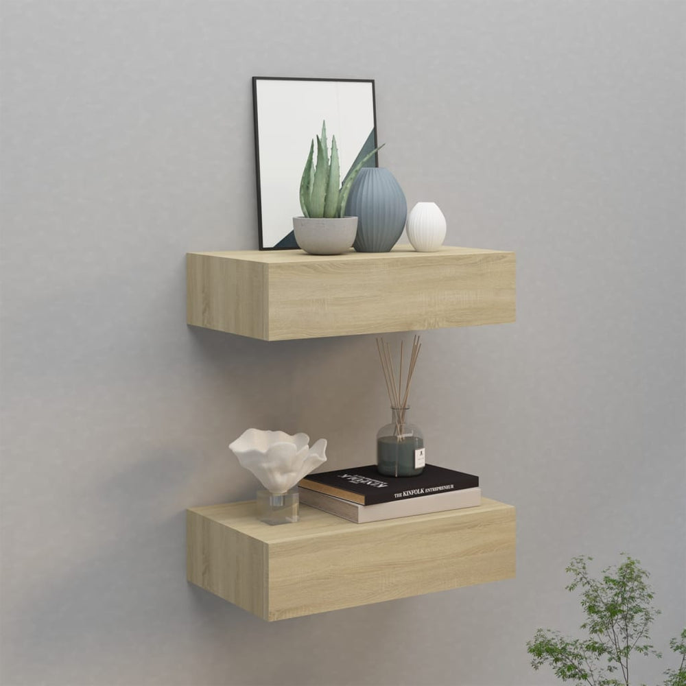 Wandschappen 2 st met lade 40x23,5x10 cm MDF eikenkleurig MeubelReus