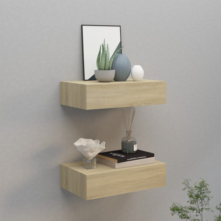 Wandschappen 2 st met lade 40x23,5x10 cm MDF eikenkleurig MeubelReus