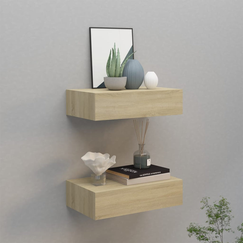 Wandschappen 2 st met lade 40x23,5x10 cm MDF eikenkleurig MeubelReus