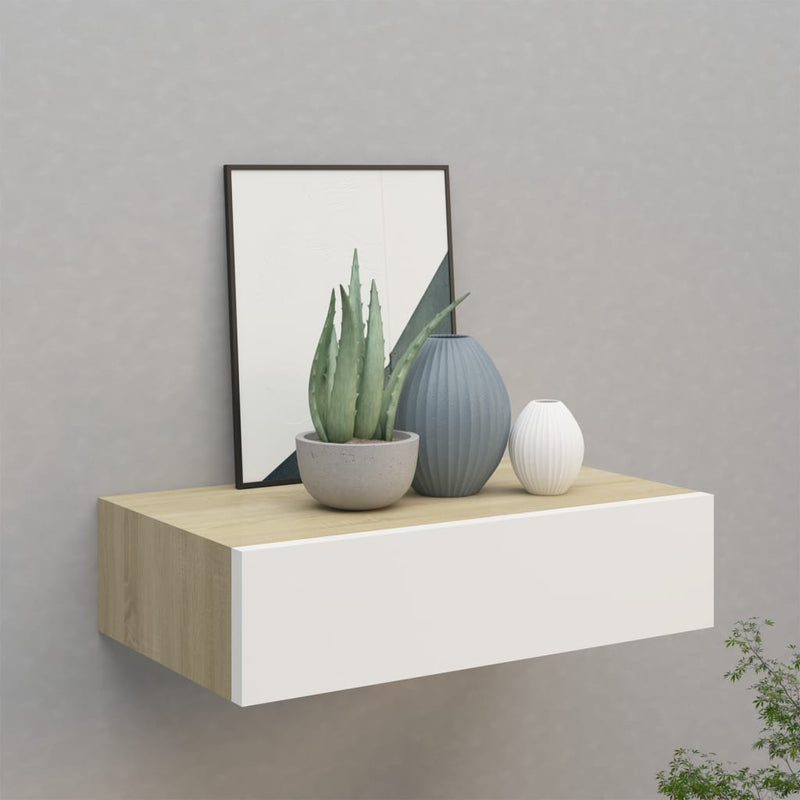 Wandschap met lade 40x23,5x10 cm MDF eikenkleurig en wit MeubelReus