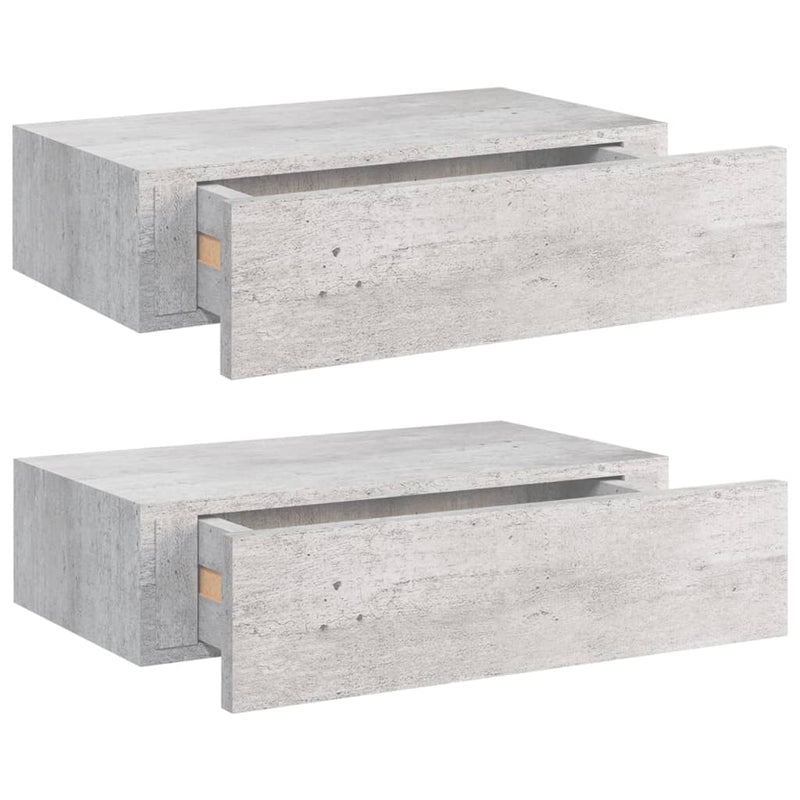 Wandschappen 2 st met lade 40x23,5x10 cm MDF betongrijs MeubelReus