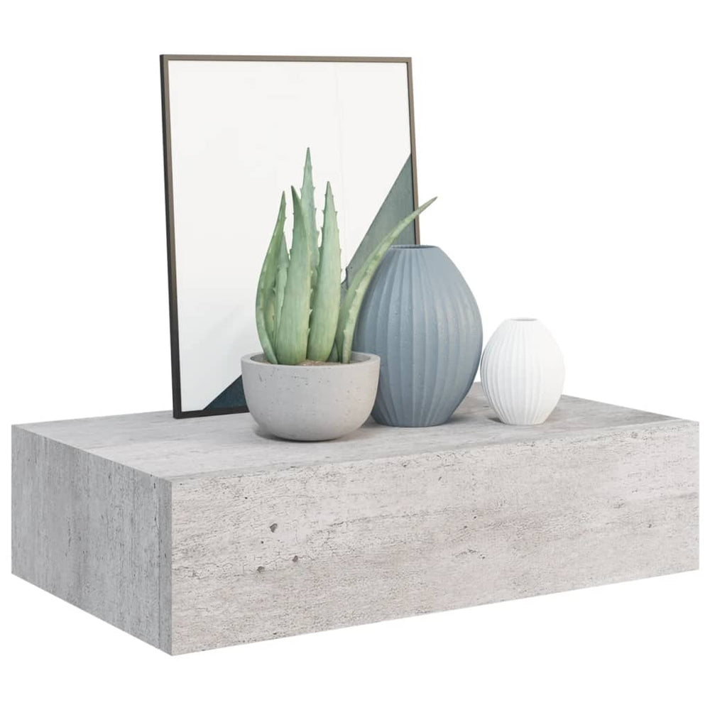 Wandschappen 2 st met lade 40x23,5x10 cm MDF betongrijs MeubelReus