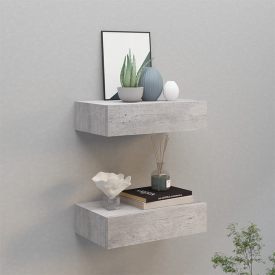 Wandschappen 2 st met lade 40x23,5x10 cm MDF betongrijs MeubelReus