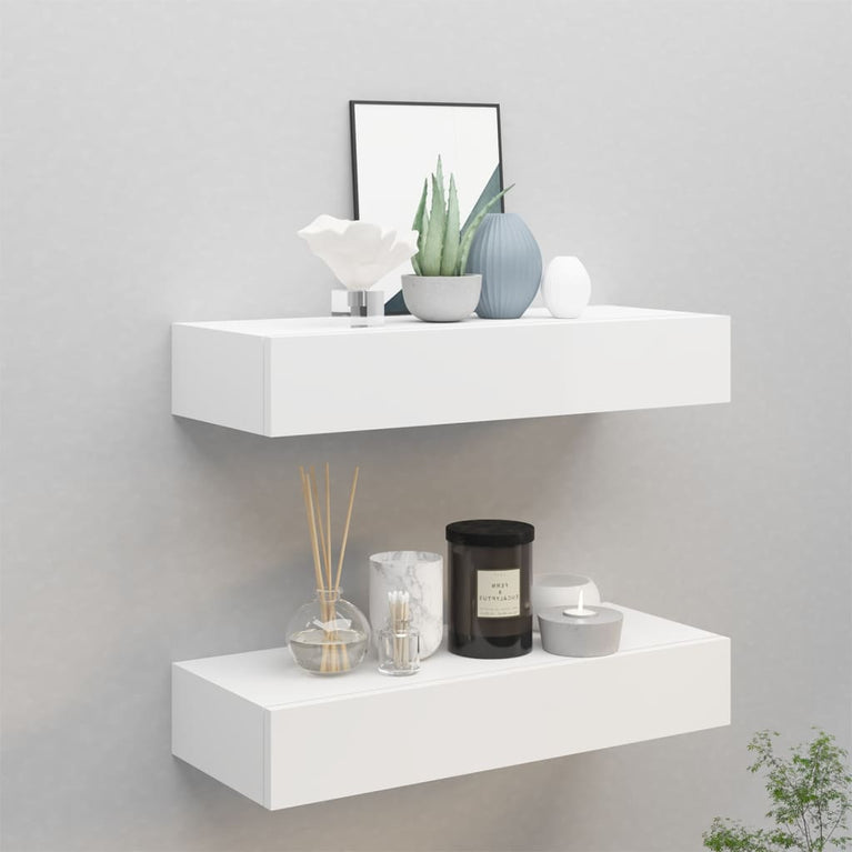 Wandschappen 2 st met lade 60x23,5x10 cm MDF wit MeubelReus
