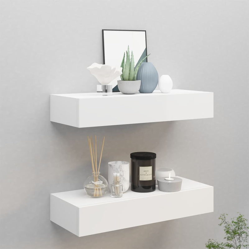 Wandschappen 2 st met lade 60x23,5x10 cm MDF wit MeubelReus