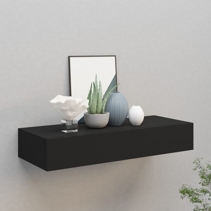 Wandschap met lade 60x23,5x10 cm MDF zwart MeubelReus