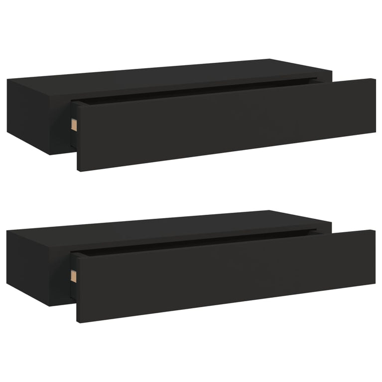 Wandschappen 2 st met lade 60x23,5x10 cm MDF zwart MeubelReus