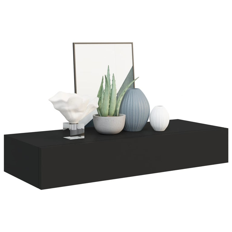 Wandschappen 2 st met lade 60x23,5x10 cm MDF zwart MeubelReus