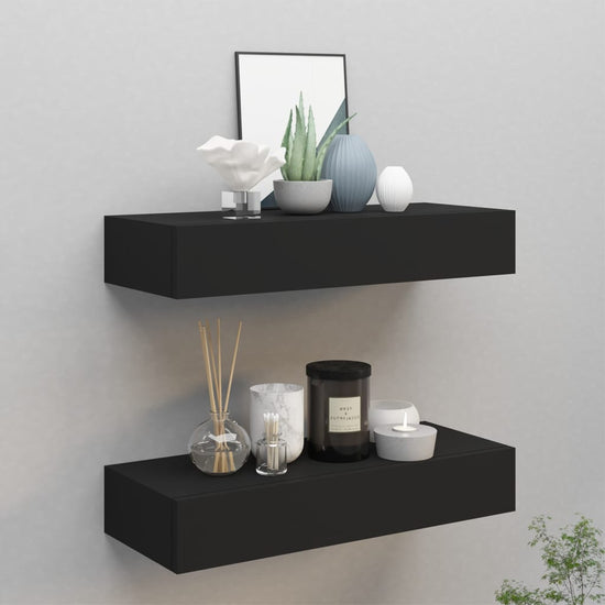 Wandschappen 2 st met lade 60x23,5x10 cm MDF zwart MeubelReus