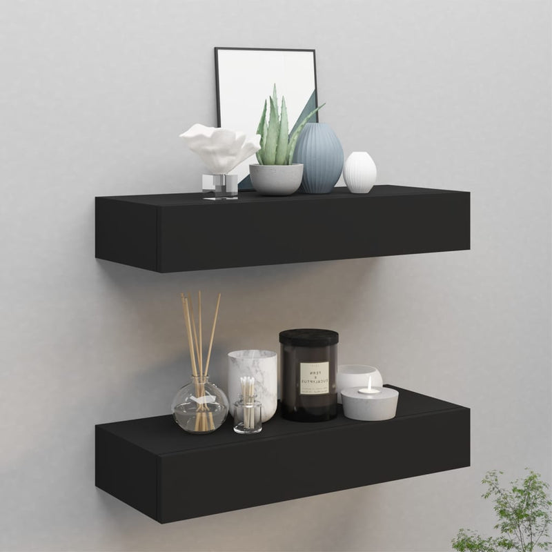 Wandschappen 2 st met lade 60x23,5x10 cm MDF zwart MeubelReus