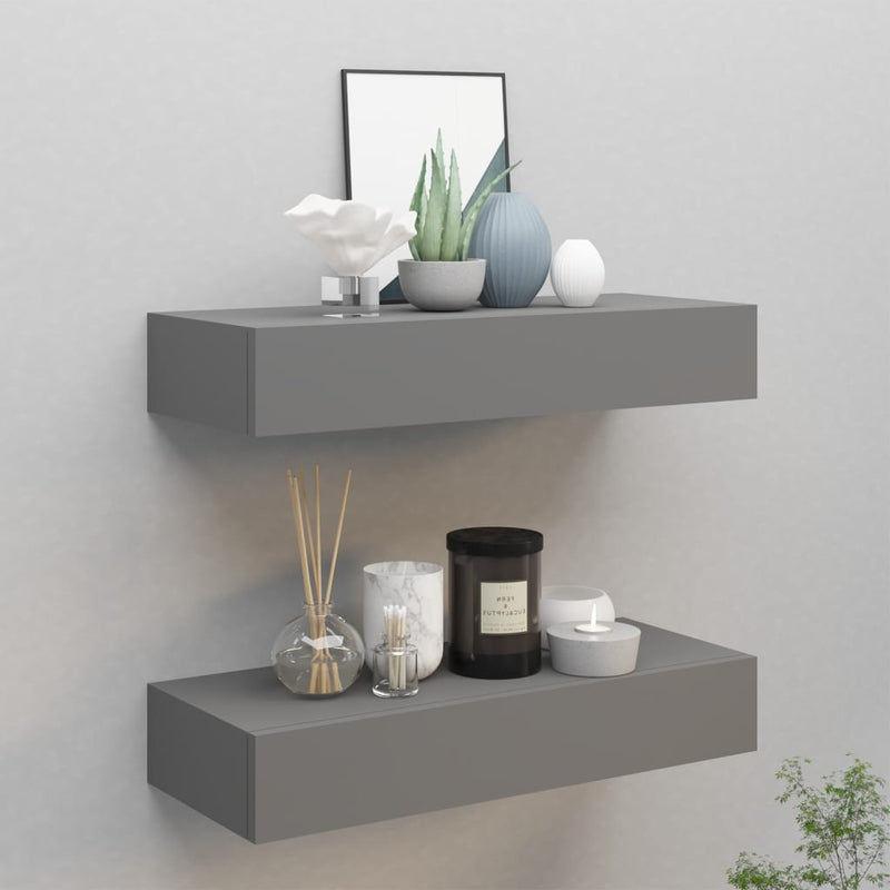 viaXL Wandschappen 2 st met lade 60x23,5x10 cm MDF grijs MeubelReus