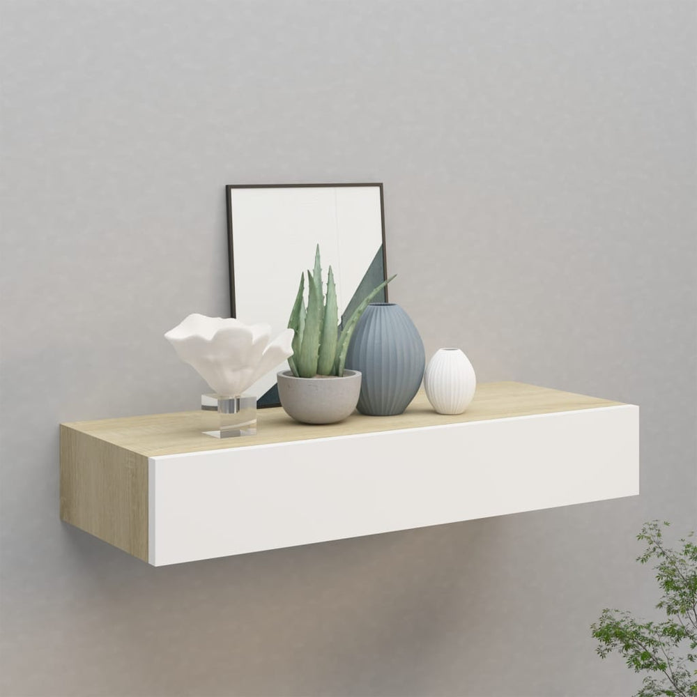 Wandschap met lade 60x23,5x10 cm MDF eikenkleurig en wit MeubelReus