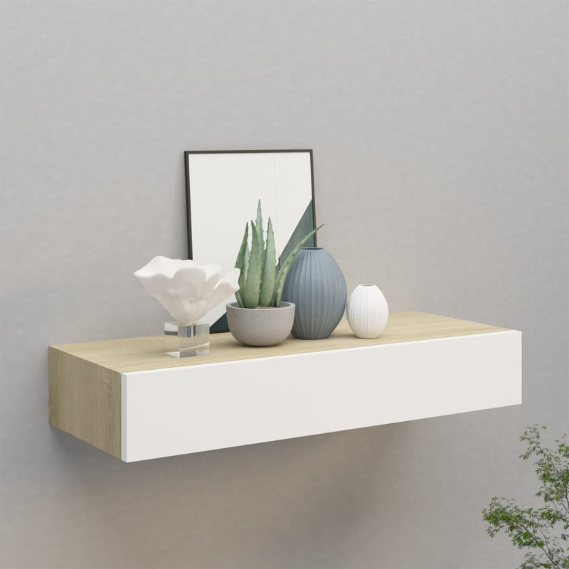 Wandschap met lade 60x23,5x10 cm MDF eikenkleurig en wit MeubelReus
