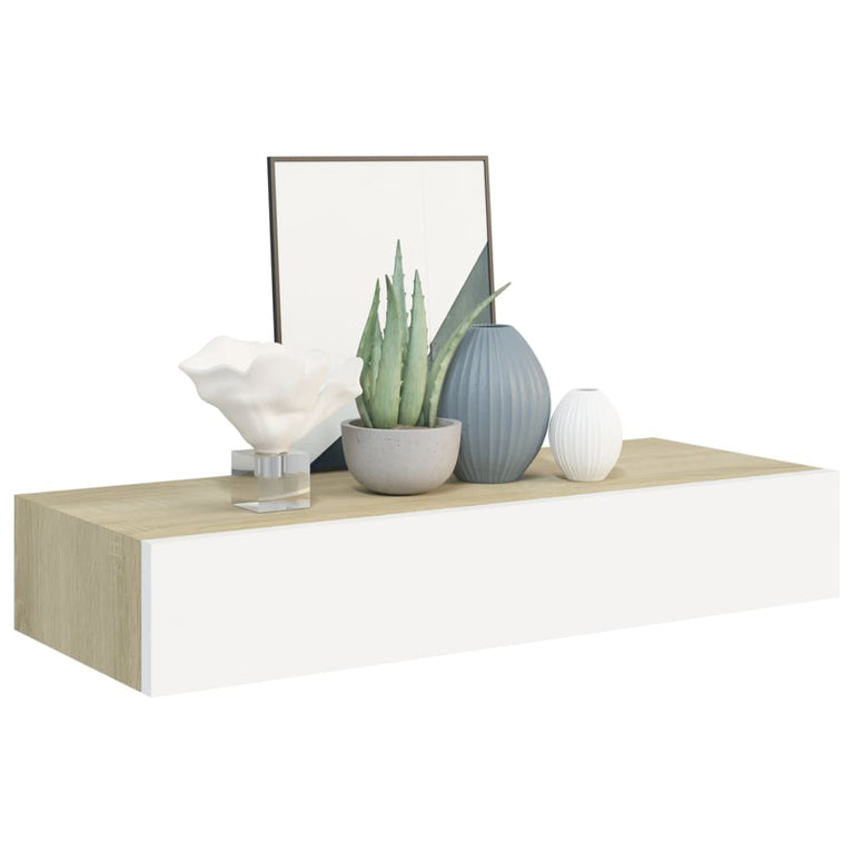 Wandschappen 2 st met lade 60x23,5x10 cm MDF eikenkleurig wit MeubelReus