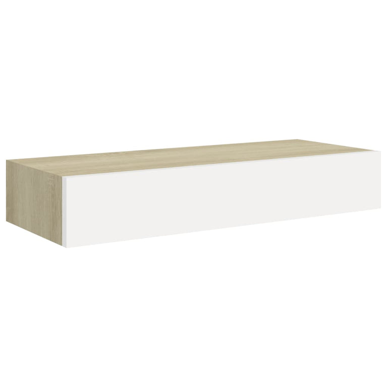 Wandschappen 2 st met lade 60x23,5x10 cm MDF eikenkleurig wit MeubelReus