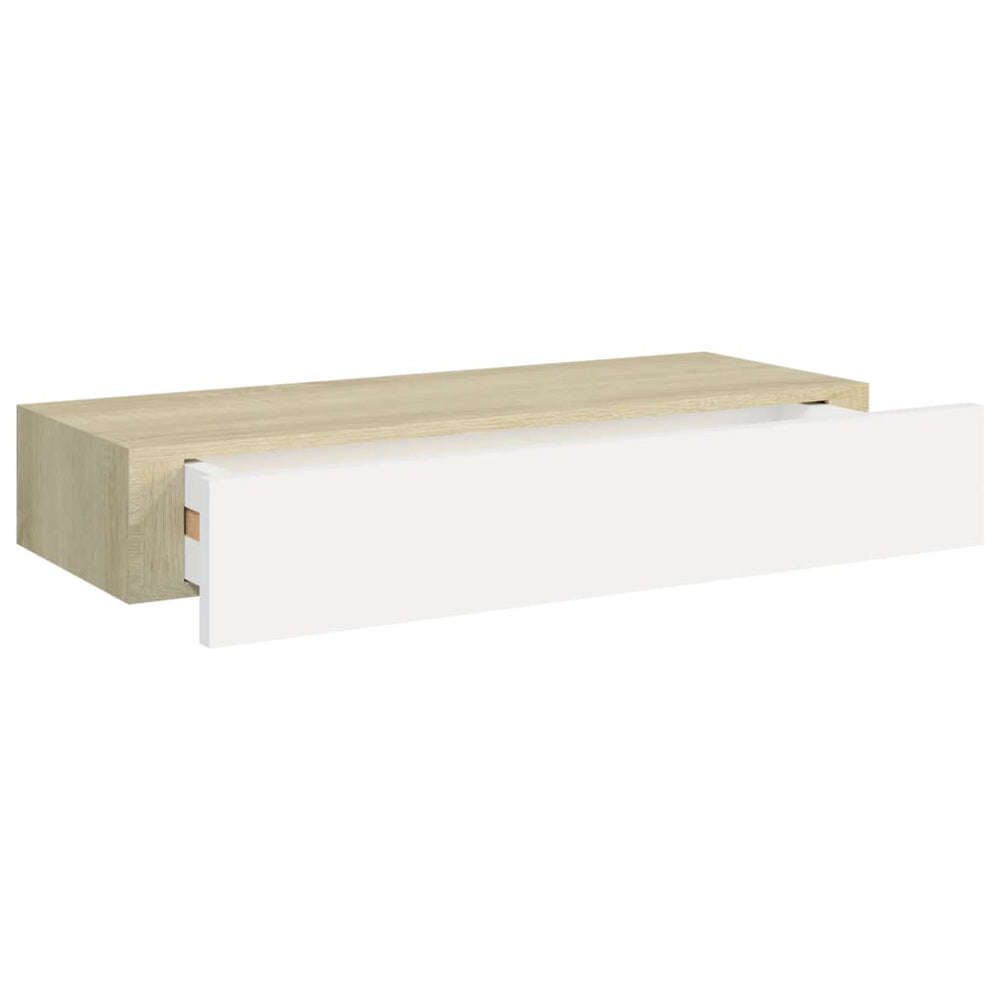 Wandschappen 2 st met lade 60x23,5x10 cm MDF eikenkleurig wit MeubelReus