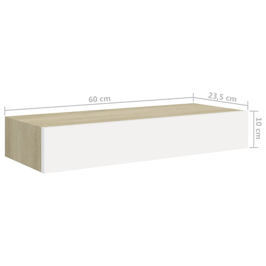 Wandschappen 2 st met lade 60x23,5x10 cm MDF eikenkleurig wit MeubelReus