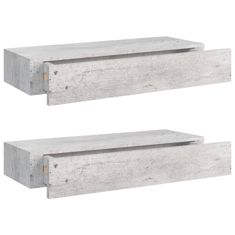Wandschappen 2 st met lade 60x23,5x10 cm MDF betongrijs MeubelReus