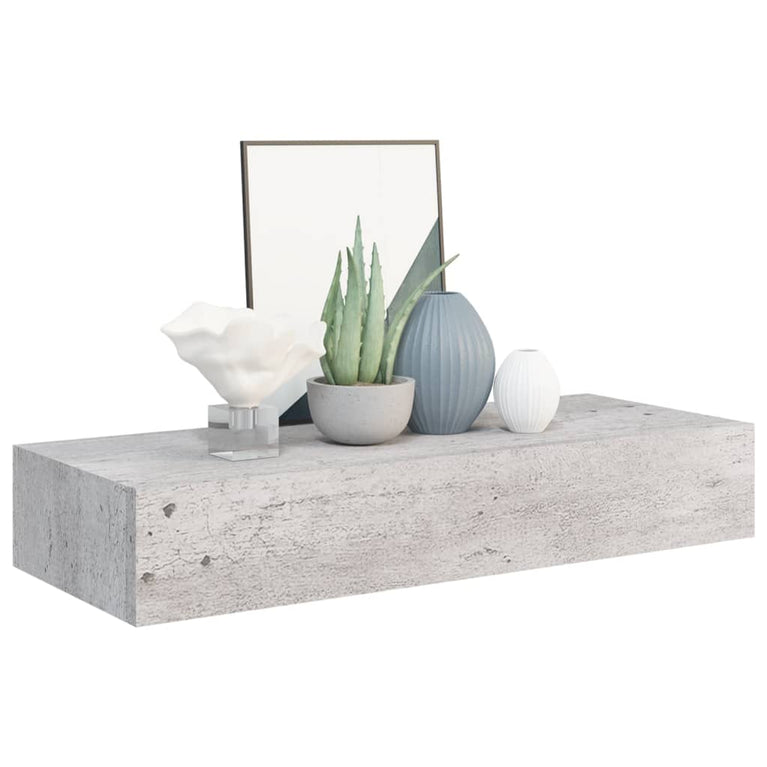 Wandschappen 2 st met lade 60x23,5x10 cm MDF betongrijs MeubelReus